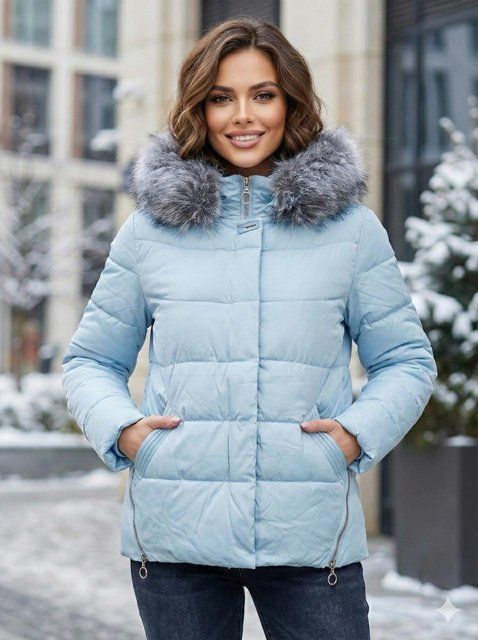 Женская зимняя куртка 18401 голубая уценка 46 18401 блакитна уцінка, 46 фото