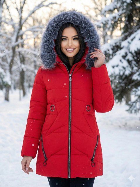 Женская зимняя куртка 8002 красная, 42 8002 червона, 42 фото