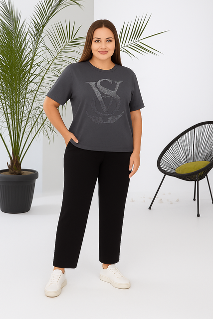 Женский спортивный костюм двойка брюки + футболка 2091 графит, XL 2091 графіт, XL фото