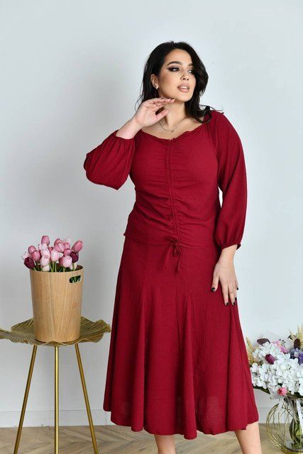 Костюм женский двойка с юбкой и блузкой красный, 50-52 1701 1701 червоний, 50-52 фото