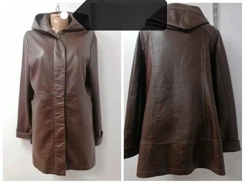 Женская демисезонная куртка из экокожи коричневая, 46 998 998 - корич - 46 фото