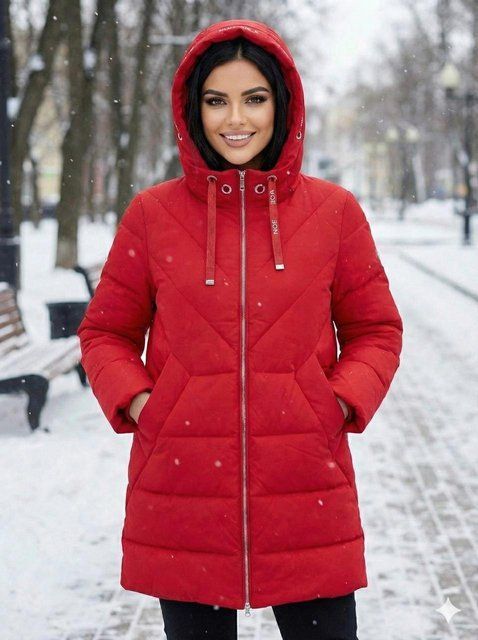 Жіноча зимова куртка подовжена 901 червона, 46 901 червона, 46 фото