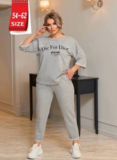 Женский спортивный костюм двойка брюки + футболка 21008 серый, 58 21008 сірий, 58 фото