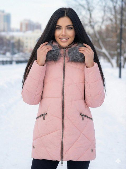 Женская зимняя куртка с большим капюшоном 3008 светло-розовая, 44 3008 св рожева, 44 фото